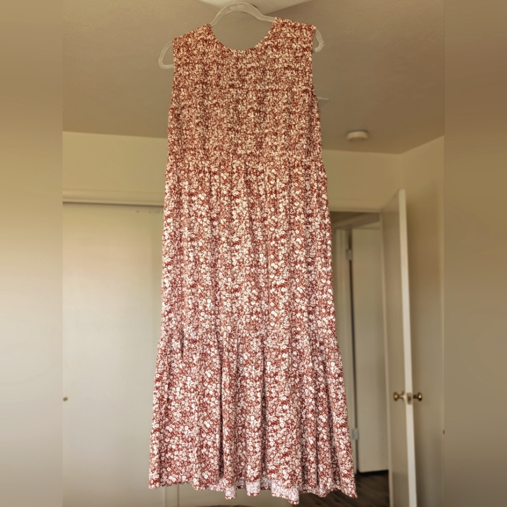 Treasure & Bond Smocked Top Burnt Orange Midi Summer Dress